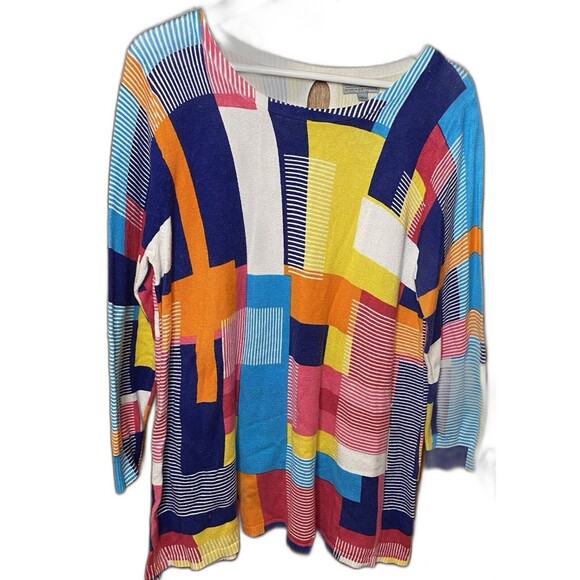 JOSEPH A Tunic Sweater Geometric Colorblock Lightweight Artsy Colorful Womens L - Picture 3 of 10